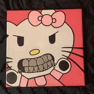 10 inch x 10 inch blinged hello kitty painted canvas